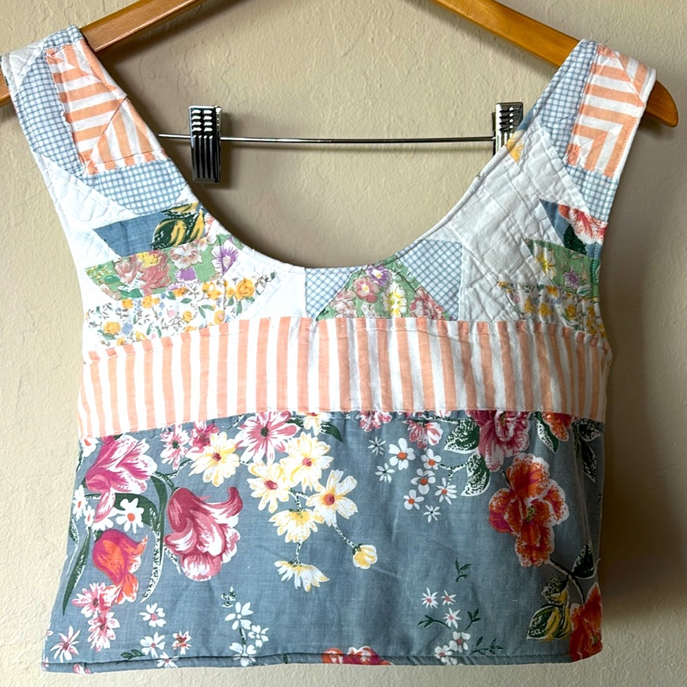 Upcycle quilted two piece short set crop top handmade - Picture 3 of 7